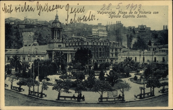 Postcard Valparaíso Chile, Plaza de la Victoria con 
